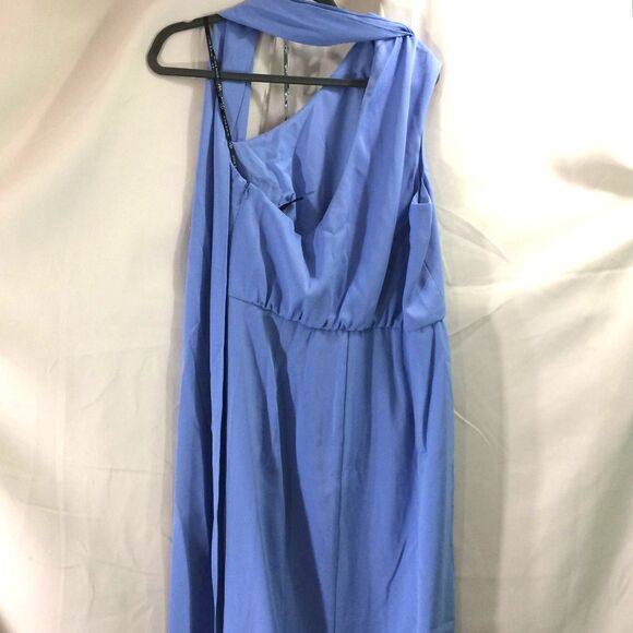 NEW Black Halo Eve Fantasia One Shoulder Neck Scarf Gown Blue Bliss Size 12 NWT - Picture 5 of 7